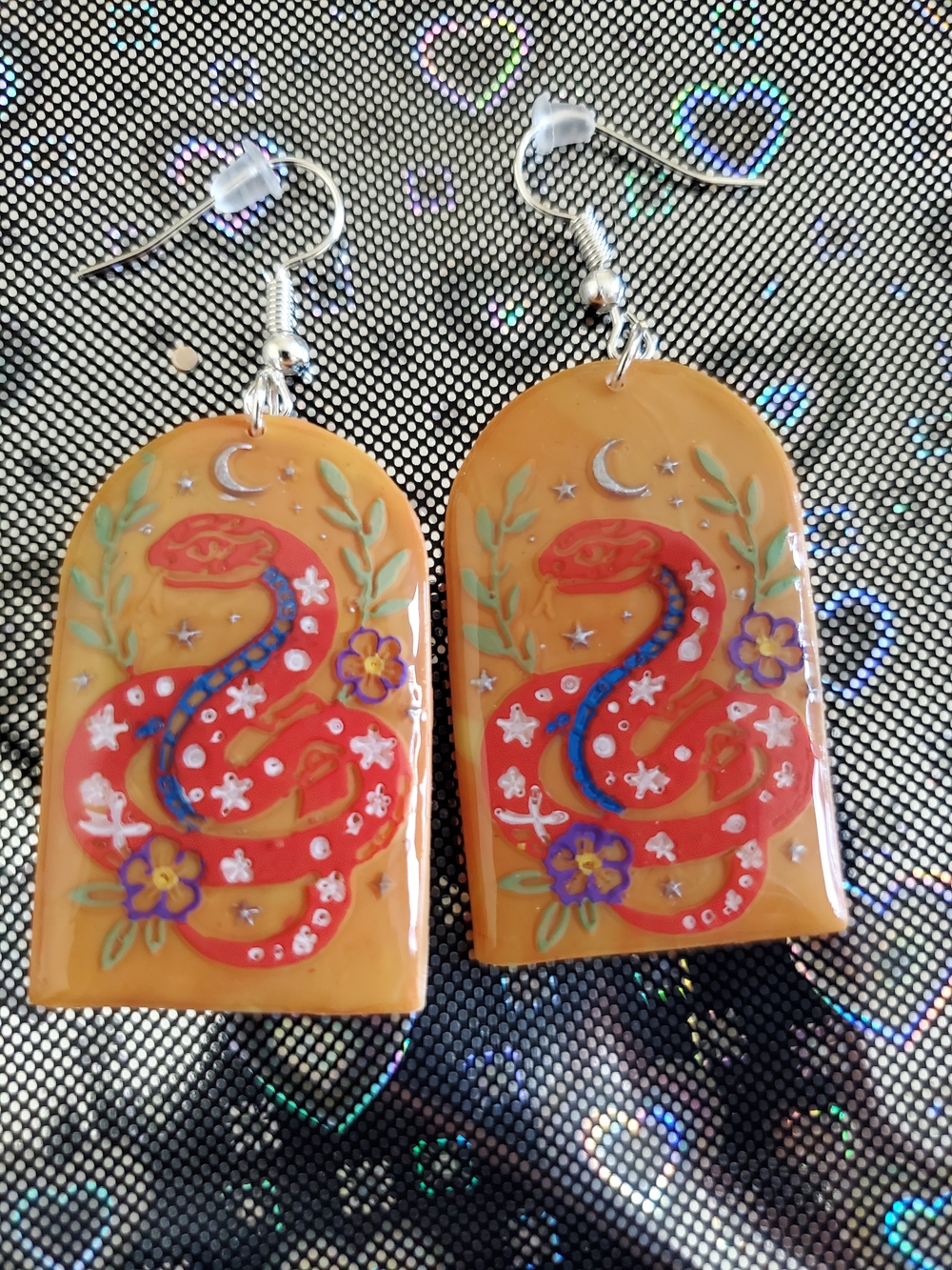 Handmade Red Snake Arch Earrings